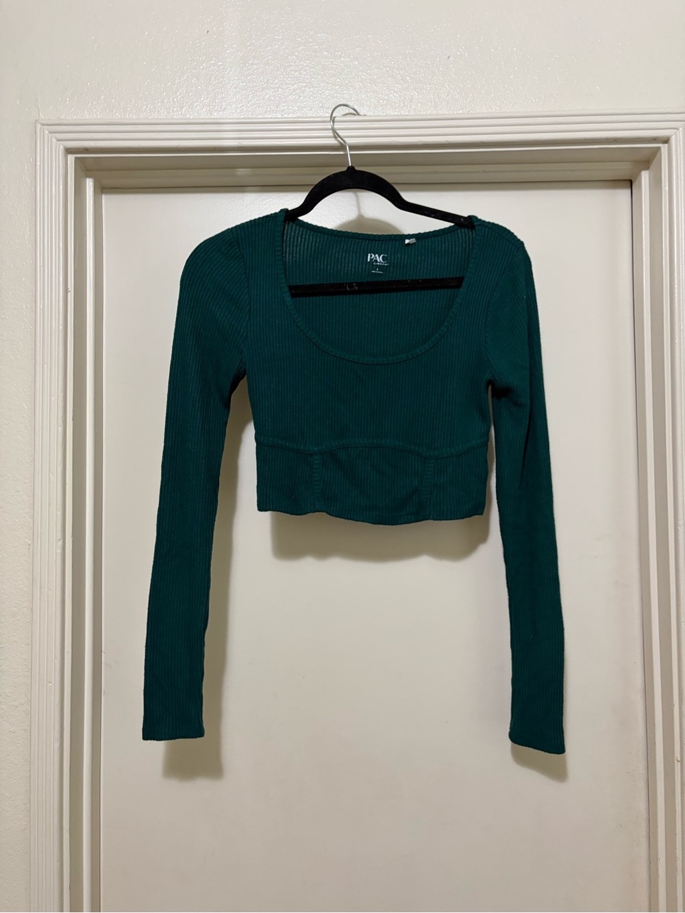 PACSUN EMERALD GREEN LONG SLEEVE CORSET CROP TOP SMALL